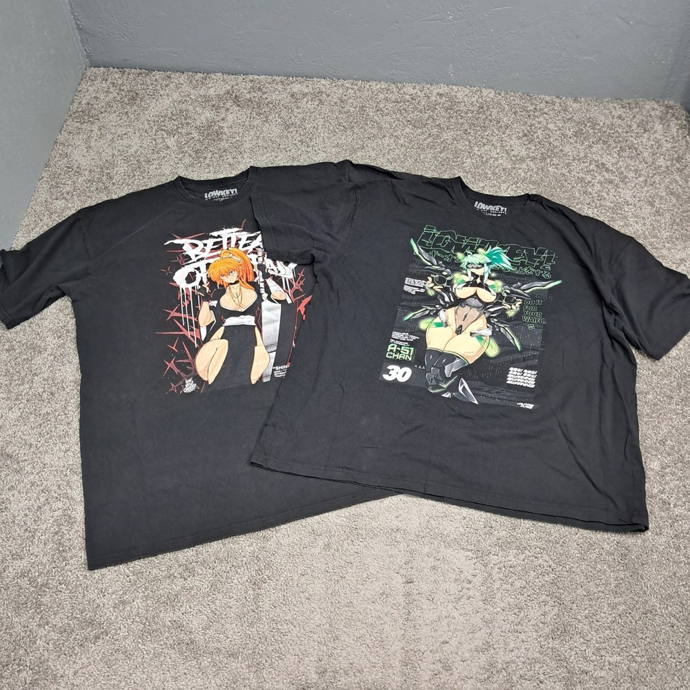 Lowkey Geeks Anime T-Shirt Bundle Mens 3XL Shinigami Akari A-51 Chan Black 2pk
